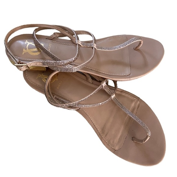 Vero Cucio Signature Daria leather flat rose gold sparkling sandals size 8.5 - Picture 1 of 5